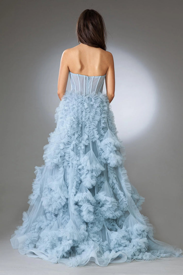 Marian style Ruffle Skirt Sweetheart A-Line Sheer Bodice Long Prom Dress - Marian Style Boutique