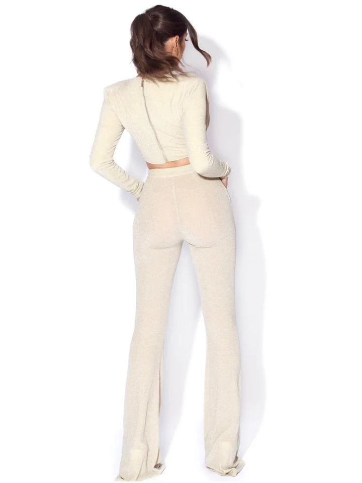 Sandra silver glitter draping long sleeve top - Marian Style Boutique