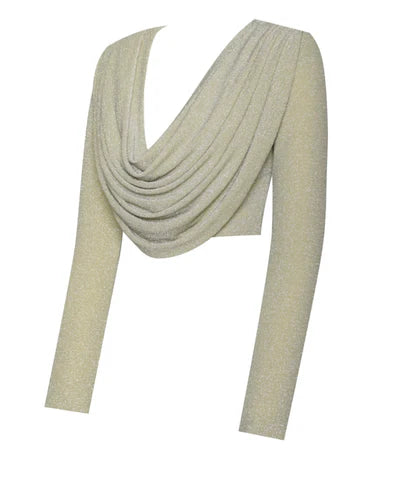 Sandra silver glitter draping long sleeve top - Marian Style Boutique