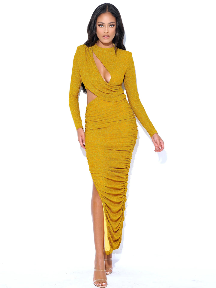 Marian style Long Sleeve Metallic Jersey Cutout Dress - Marian Style Boutique
