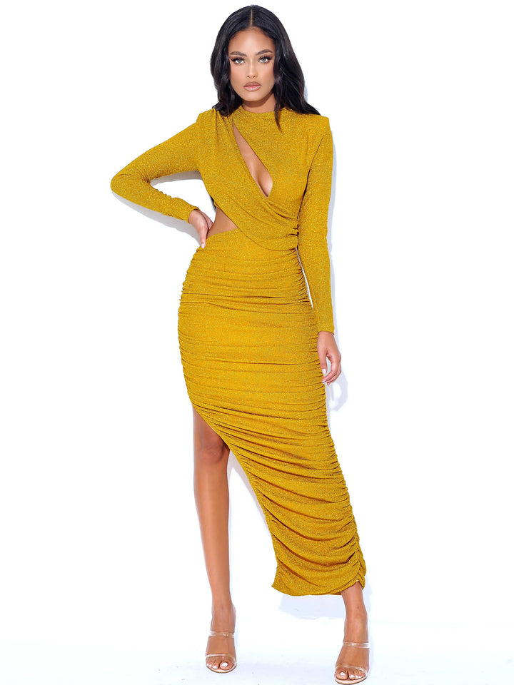 Marian style Long Sleeve Metallic Jersey Cutout Dress - Marian Style Boutique
