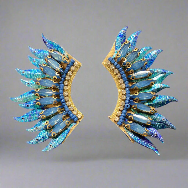Sequin & Glass Wing Earrings- Blue - Marian Style Boutique