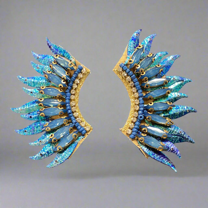 Sequin & Glass Wing Earrings- Blue - Marian Style Boutique