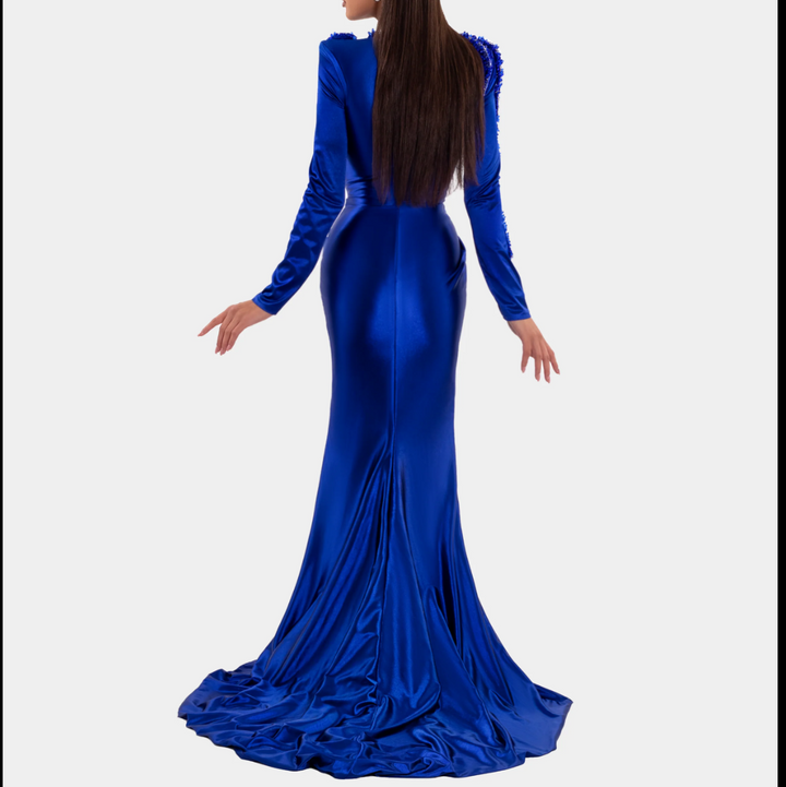 MARIAN STYLE HALF HIGH NECK ROYAL BLUE DRESS - Marian Style Boutique