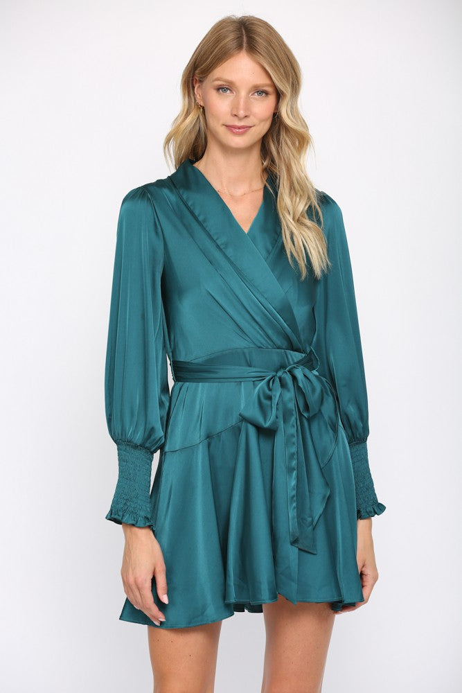 Dress- Purple Satin Tie Waist Wrap Dress - Marian Style Boutique