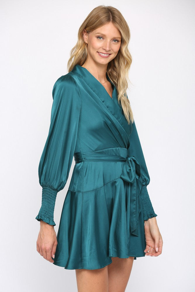 Dress- Purple Satin Tie Waist Wrap Dress - Marian Style Boutique
