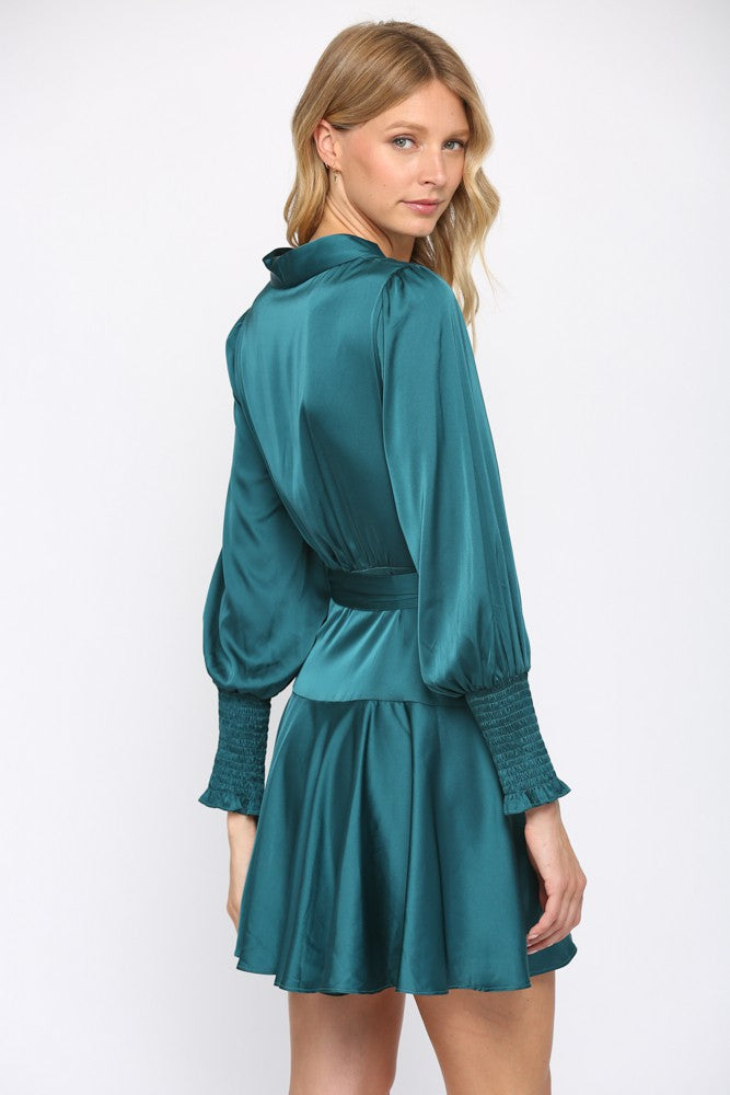Dress- Purple Satin Tie Waist Wrap Dress - Marian Style Boutique