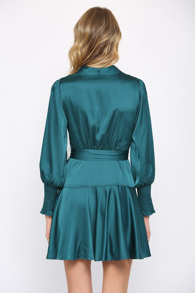 Dress- Purple Satin Tie Waist Wrap Dress - Marian Style Boutique