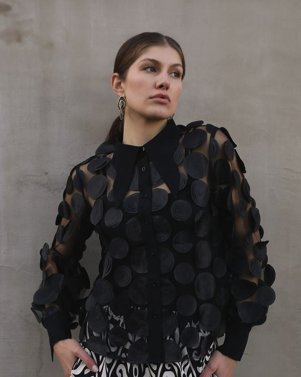 Marian style Statement Collar Puff Sleeve Button Down Top - Marian Style Boutique