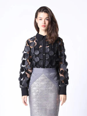 Marian style Statement Collar Puff Sleeve Button Down Top - Marian Style Boutique
