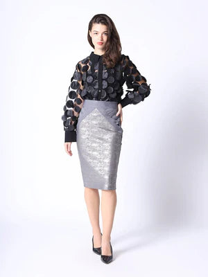 Marian style Statement Collar Puff Sleeve Button Down Top - Marian Style Boutique