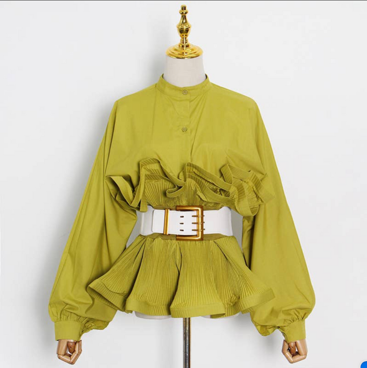 Marian Style Blouse-Spring Ruffle Belted Top - Elegance Redefined - Marian Style Boutique