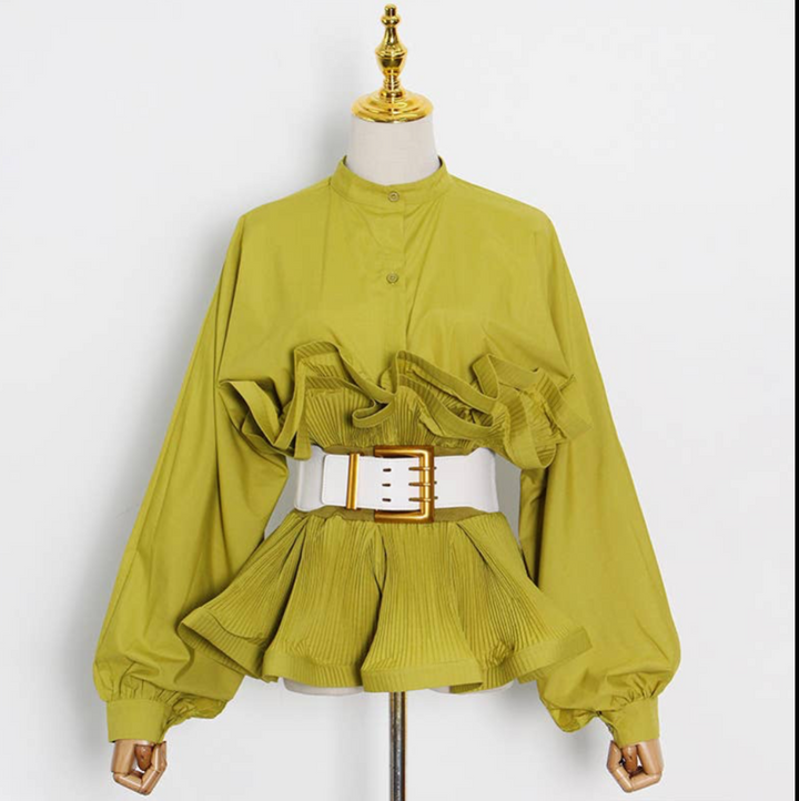 Marian Style Blouse-Spring Ruffle Belted Top - Elegance Redefined - Marian Style Boutique