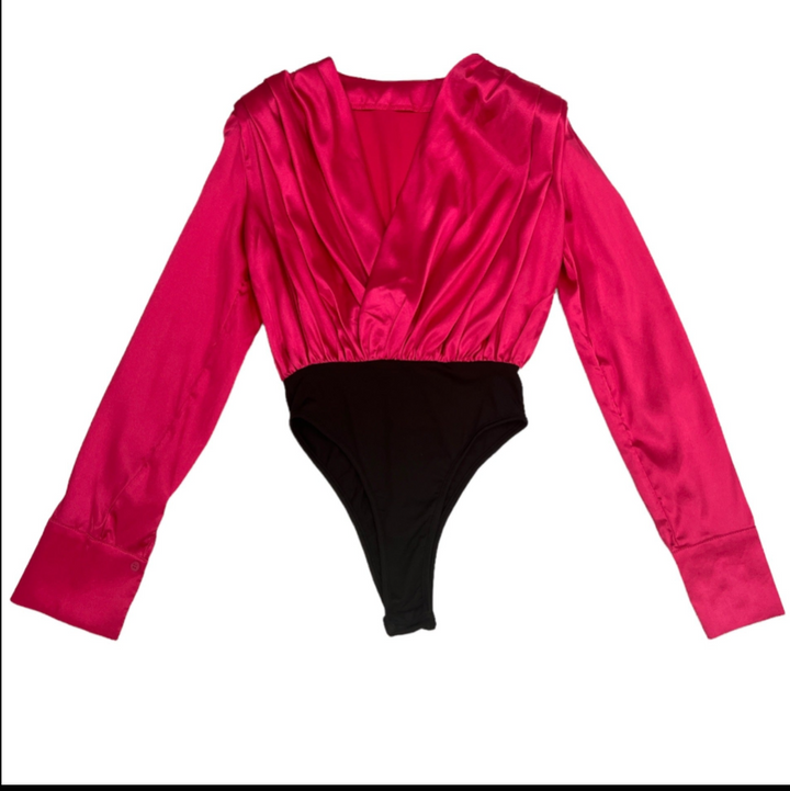 Bodysuit - Turquoise satin bodysuit long sleeve - Marian Style Boutique