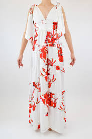 Dress- Red Floral Tie Shoulder Maxi - Marian Style Boutique