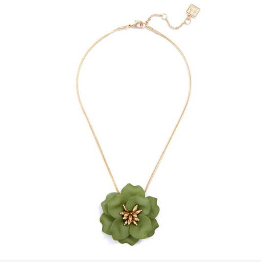 Necklace - Green flower with gold in the middle