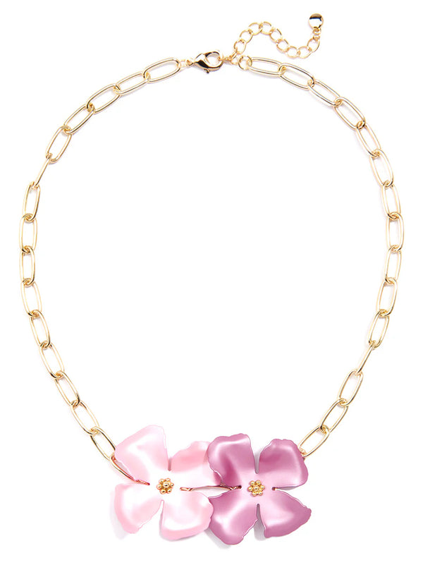 Necklace- Pink Gold Plated Metallic Flower - Marian Style Boutique