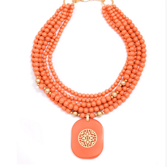 Necklace - plated emblem - coral