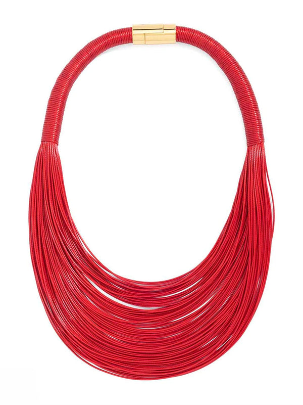 Necklace- Red Layered Rope Collar - Marian Style Boutique