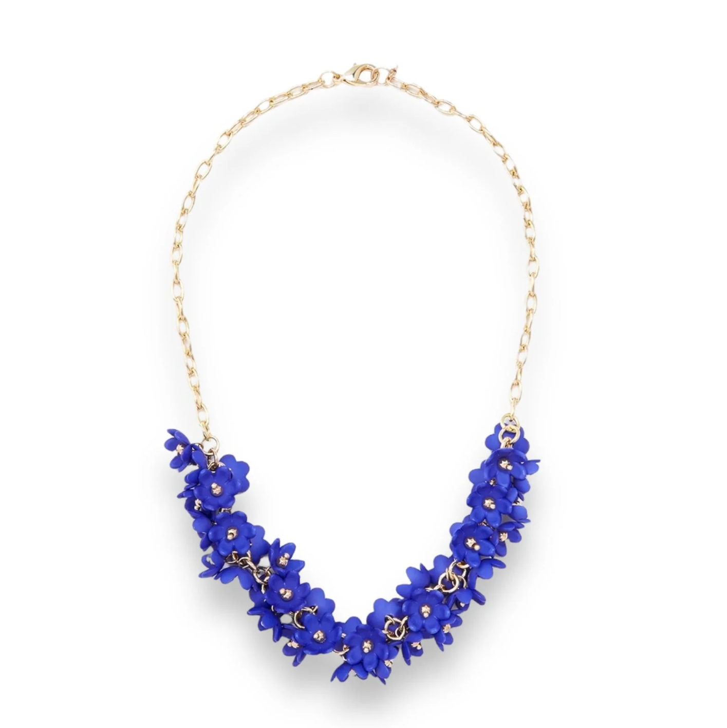 Necklace- resin flowers - cobalt