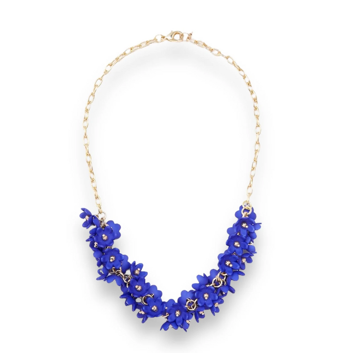 Necklace- resin flowers - cobalt - Marian Style Boutique