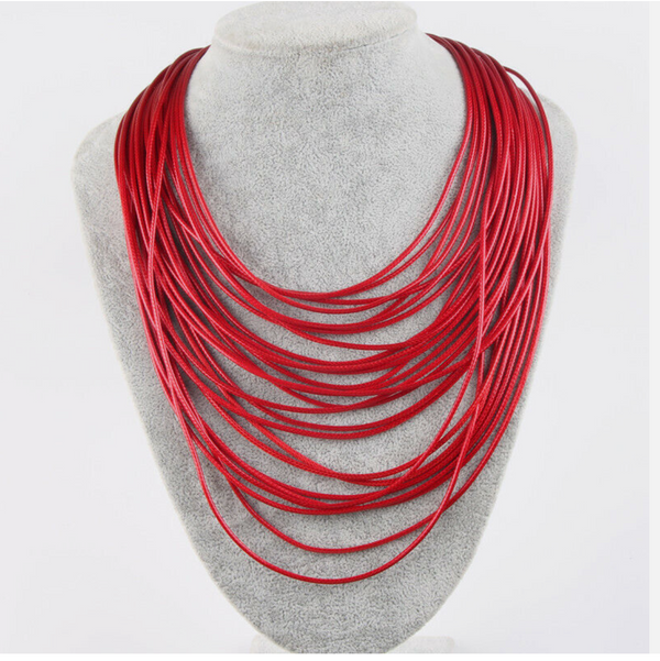 Necklace-Red Layered Rope - Marian Style Boutique