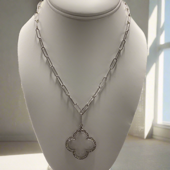 Open quatrefoil pave charm collar necklace - rhodium clear - Marian Style Boutique