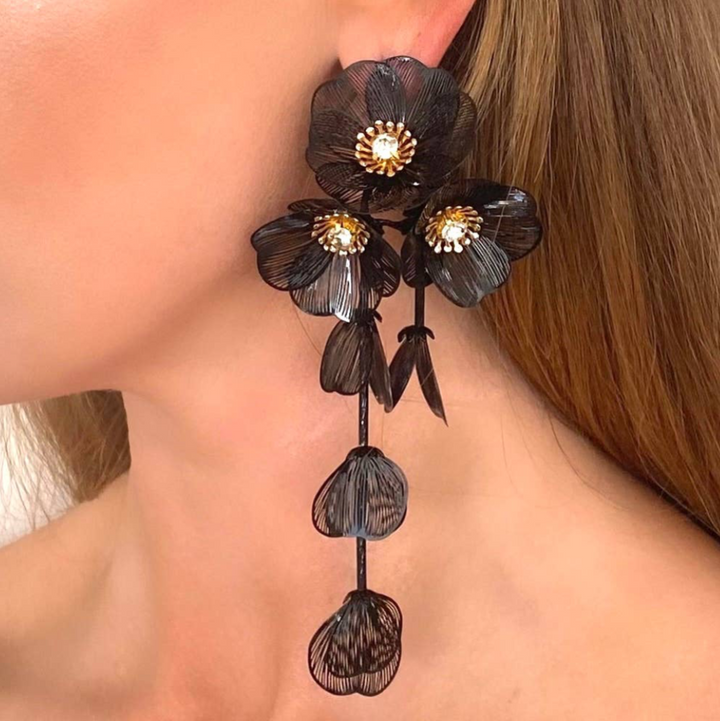 Waterfall Statement Gold Flower Drop Earrings - Marian Style Boutique