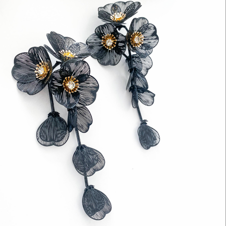 Waterfall Statement Gold Flower Drop Earrings - Marian Style Boutique
