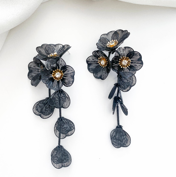 Waterfall Statement Gold Flower Drop Earrings - Marian Style Boutique