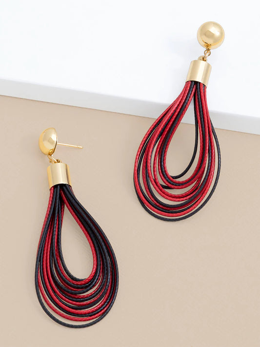 Teardrop rope drop earring black red