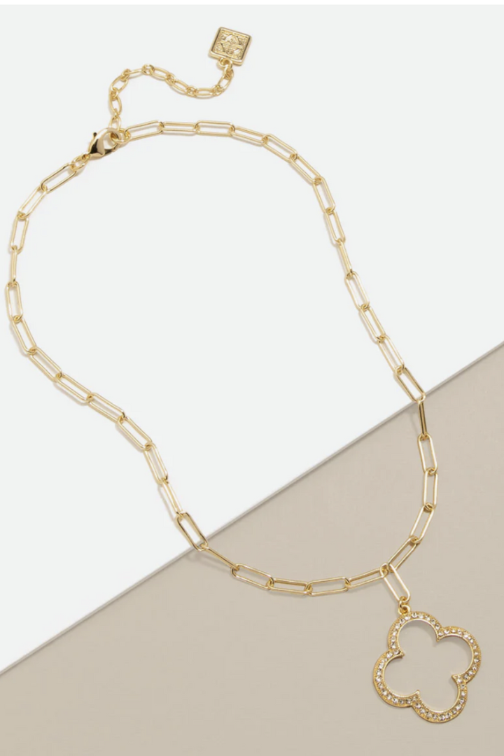 Open quatrefoil pave charm collar necklace - rhodium clear - Marian Style Boutique