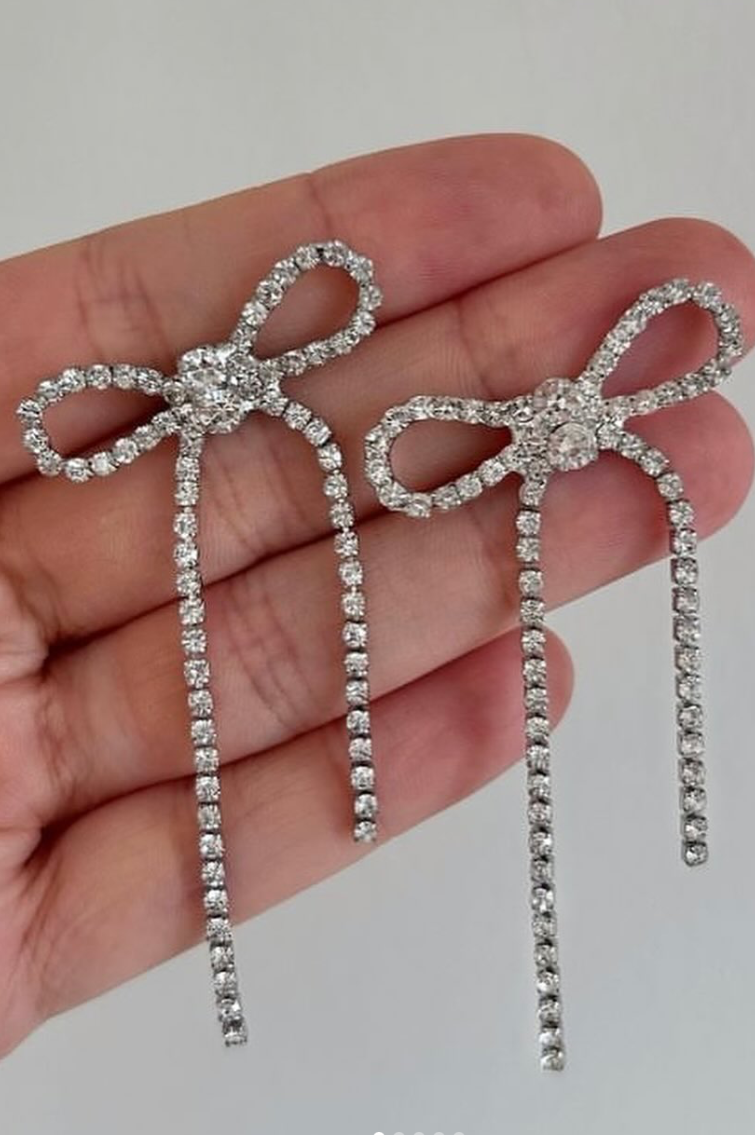 Marian Style  Rhinestone Bow Earrings