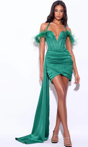 Marian style emerald red satin corset draping dress - Marian Style Boutique