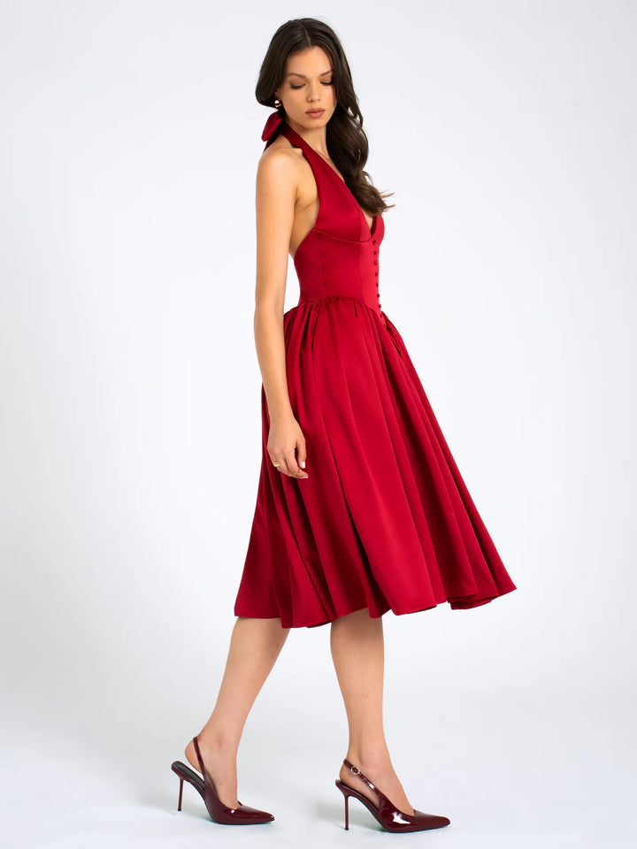 Marian Style Red Plunging Halter Backless Maxi Dress - Marian Style Boutique