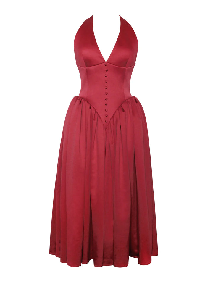 Marian Style Red Plunging Halter Backless Maxi Dress - Marian Style Boutique