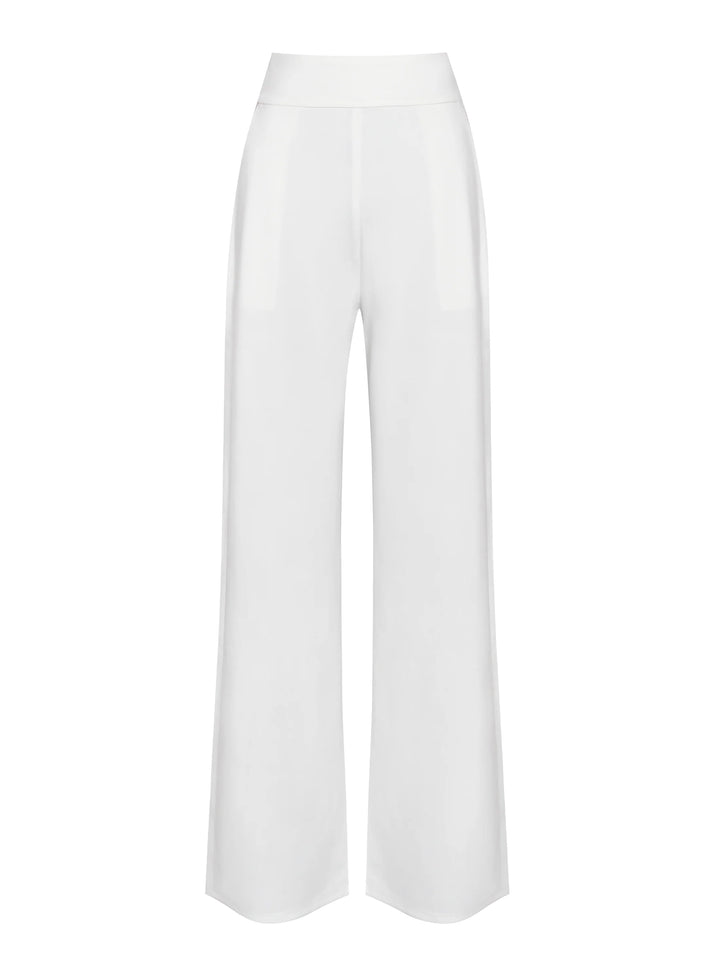 Marian Style White Stretch Crepe Wide Leg Trousers - Marian Style Boutique