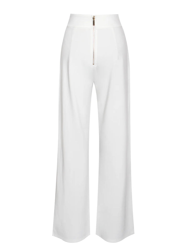 Marian Style White Stretch Crepe Wide Leg Trousers - Marian Style Boutique