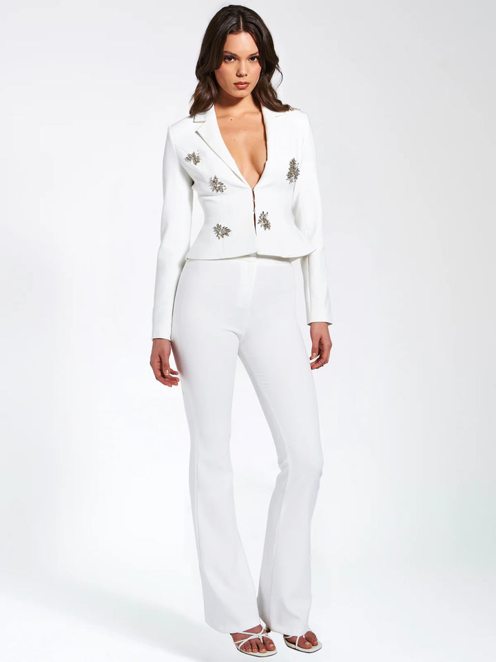 Marian White Crystal Embellished Peplum Blazer - Marian Style Boutique