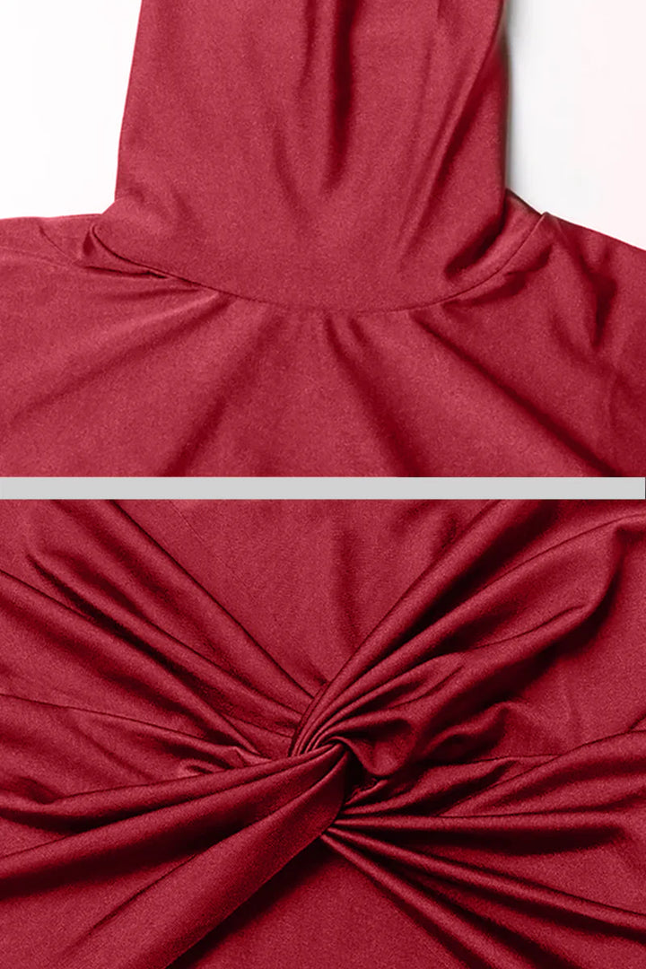 Marian Style LONG HIGH NECK DRESS - RED - Marian Style Boutique