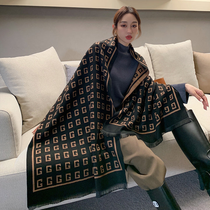 Marian Style Women's Warm Long Scarf Imitate Cashmere Star & Flower Shawl - Marian Style Boutique