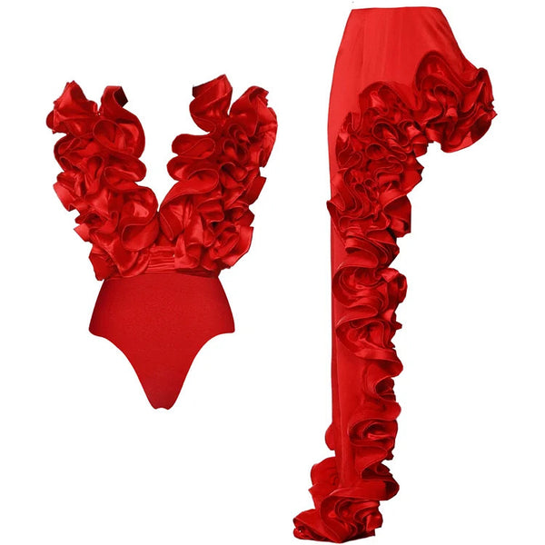 Marian Style women’s elegant solid color frill 2 pieces - Marian Style Boutique
