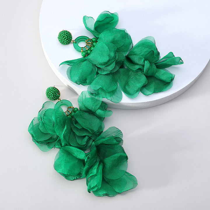 Marian Style elegant vacation petal beaded handmade beaded cloth lace drop earrings - Marian Style Boutique
