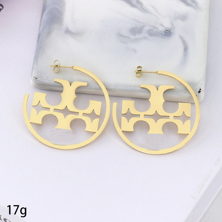 Marian Style pair it style exaggerated symbol hollow out carring stanless steel 18k gold plated earrings studs - Marian Style Boutique