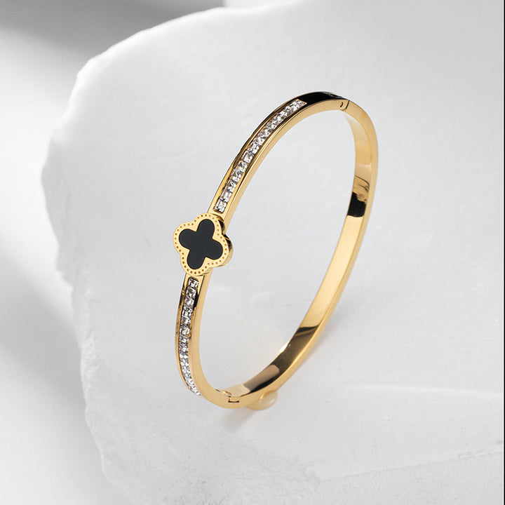 Marian Style hot titanium steel Diamond clover bracelet women’s high grade open bracelet stainless - Marian Style Boutique