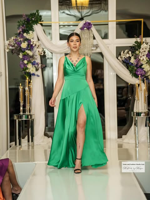 Satin split hem gown - Marian Style Boutique