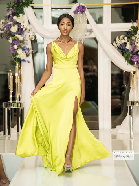 Satin split hem gown - Marian Style Boutique