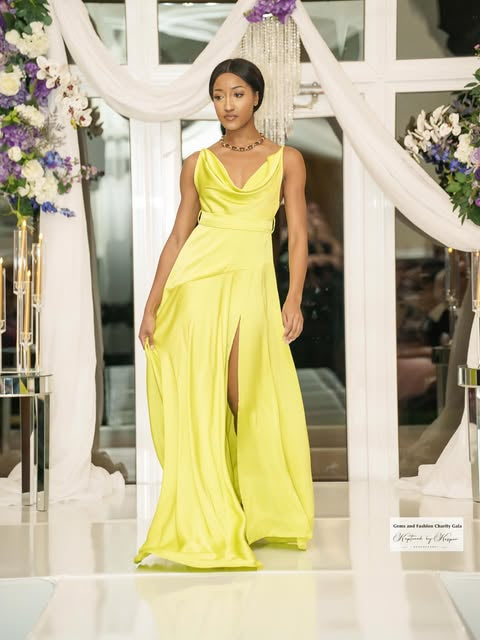 Satin split hem gown - Marian Style Boutique