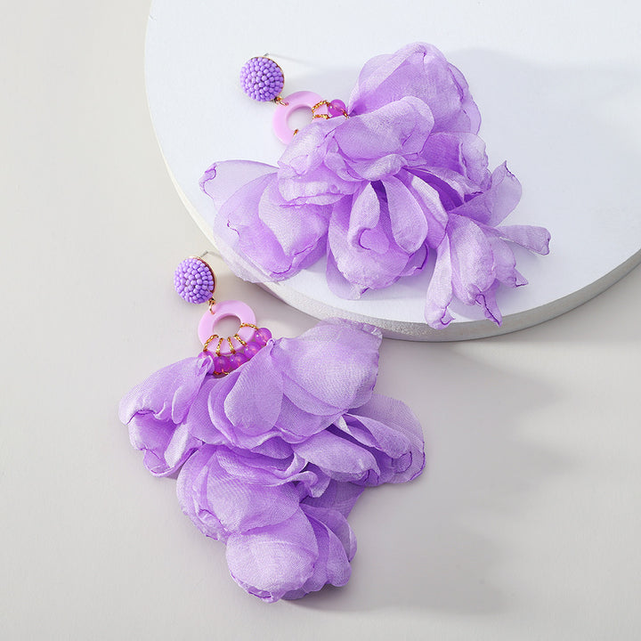 Marian Style elegant vacation petal beaded handmade beaded cloth lace drop earrings - Marian Style Boutique