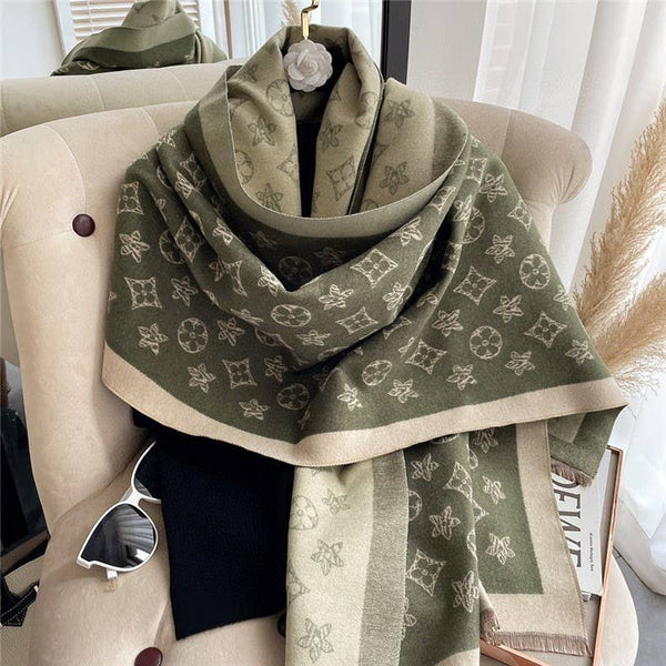 Marian Style Women's Warm Long Scarf Imitate Cashmere Star & Flower Shawl - Marian Style Boutique